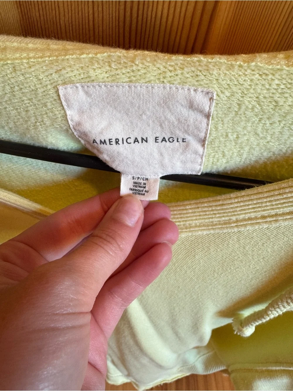 American Eagle Outfitters V-Neck Cropped Hoodie in Pale Yellow